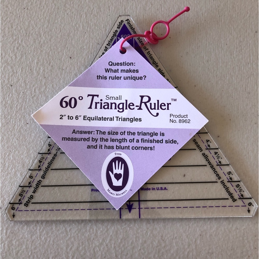 Small Triangle Ruler 60 degree. 2” to 6” Equilateral Triangles. Blunt corners.